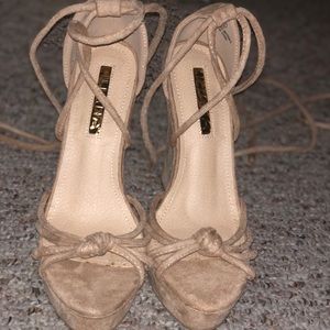 Tan laced up wedge sandals 7.5